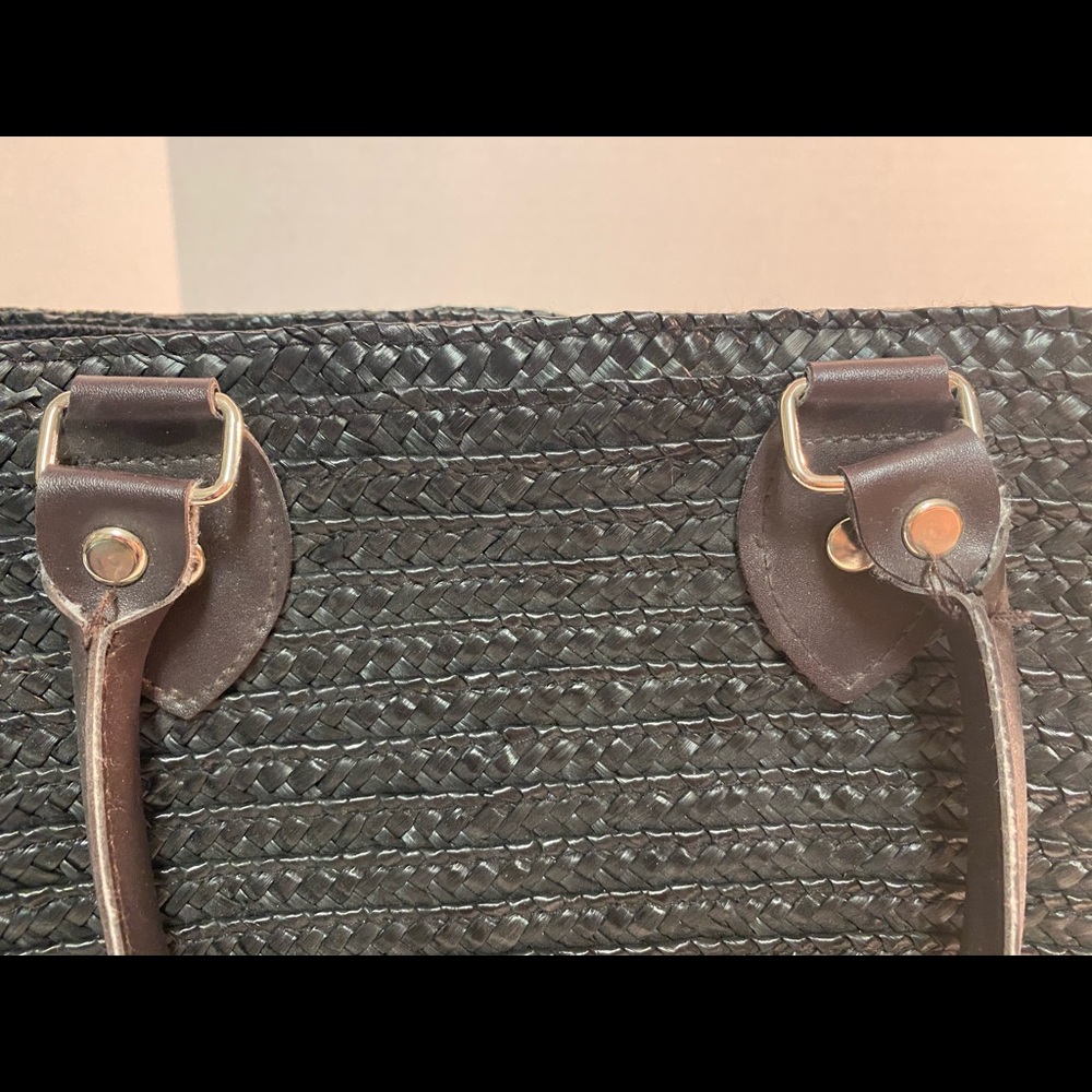 Braided Black Straw Satchel - Picture 3 of 5